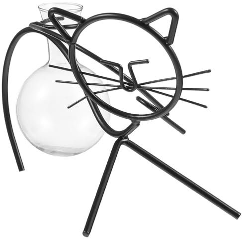 LALAFINA Iron Art Glass Vase Hydroponic Flower Pot Cat Shape Glass Planter Home Decor Suitable for Indoor Plant Arrangement