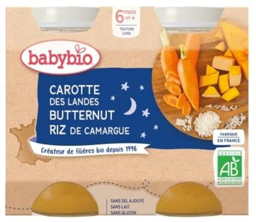 Babybio carotte des Landes butternut riz de Camargue dès 6 mois 2x200g