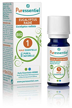 Puressentiel, Olio Essenziale di Eucalipto Radiata, 100% Puro e Naturale, OEBBD (Olio Essenziale Botanicamente e Biochimicamente Definito), Da Agricoltura Biologica, Vegan e Crulety Free, 10 ml