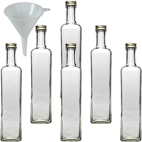 Viva Haushaltswaren Lot de 6 Bouteilles en Verre avec Bouchon vissé 500 ML Entonnoir Ø 9,5 cm Inclus