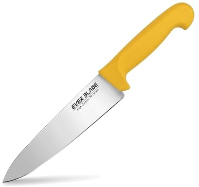 EVER BLADE 8 Inch Professional Chef Knife - 200mm Blade - HACCP Colour Coded Yellow Handle, Japanese High Carbon Stainless Steel Kitchen Knife, Non-Slip Textured Grip for for Catering & Poultry Prep