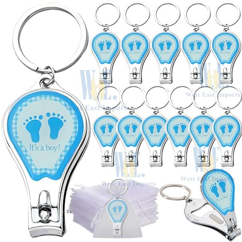 Baby Shower keychain Favors(12PCS) Nail Clipper ans Bottle Opener Boy Blue Gift for Guest (JK181B)