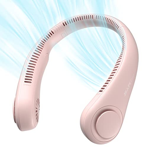 JISULIFE Tragbarer Nackenventilator, Hals-Ventilator ohne Flügel, 5 Geschwindigkeiten, 4000 mAh Batteriebetriebener tragbarer persönlicher Ventilator, Geschenk für Frauen und Männer - Rosa