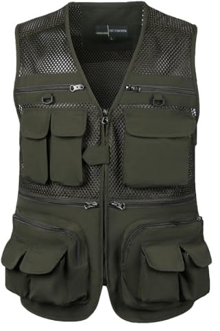HZQIFEI Vardaglig fiskeväst för män flera fickor utomhus andningsbar safari fiskeväst användbarhet foto Gilet resa jakt vandring jacka väst MJ08