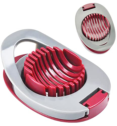 SZXMDKH Egg Slicer with Stainless Steel Wire Egg Slicer, Multifunctional Egg Cutter for Evenly Slicing Boiled Eggs Ham Banana and Strawberry(Red), White