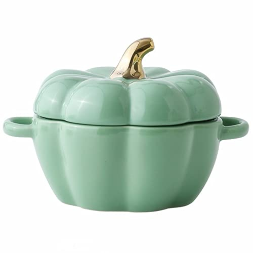 OnePine 450ml Cuenco de Porcelana, Linda Forma Creativa de Calabaza Cuencos de Cereales, Tazones Desayuno con Tapa para Cereal, Ensalada, Sopa, Arroz, Postre