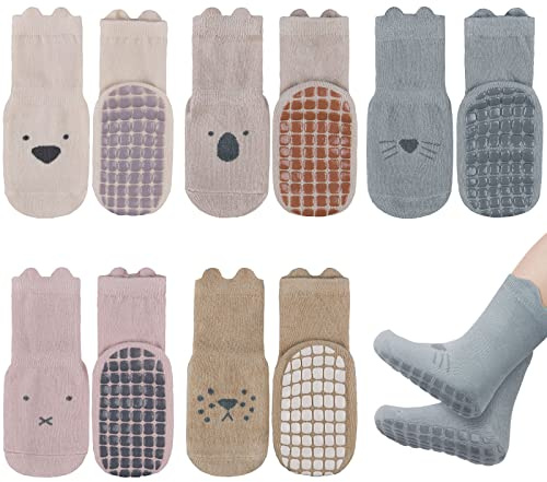 Vicloon Chaussettes Antidérapantes Bébé Coton, 5 Paires Chaussettes Bébé Fond En Silicone, Offre Une Prise En Main Sûre, Convient Aux 0-12 mois Garçons Et Aux Filles (Multicolore)