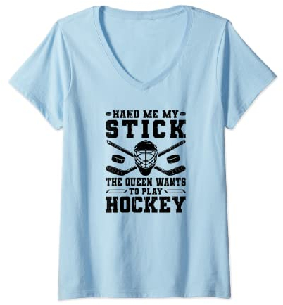 Damen Eishockeyschläger Frauen Mädchen Hockey T-Shirt mit V-Ausschnitt