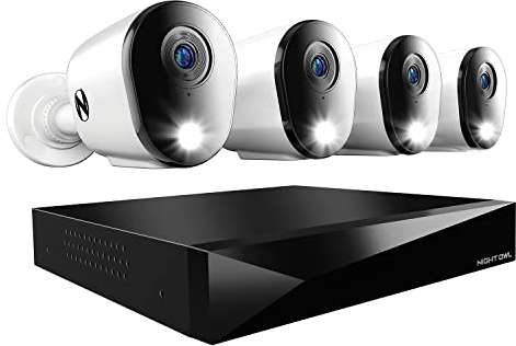 Night Owl 2-Way Audio 12 Channel DVR Video Home Security Camera System with (4) Wired 2K HD Indoor/Outdoor Deterrence Cameras and 1TB Hard Drive (Add up to 4 More Wired and 4 Wi-Fi Cameras)