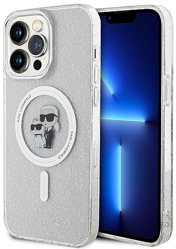 CG MOBILE Karl Lagerfeld KLHMP15XHGKCNOT Case for iPhone 15 Pro Max 6.7 Inch Transparent Hard Case Karl & Choupette Glitter