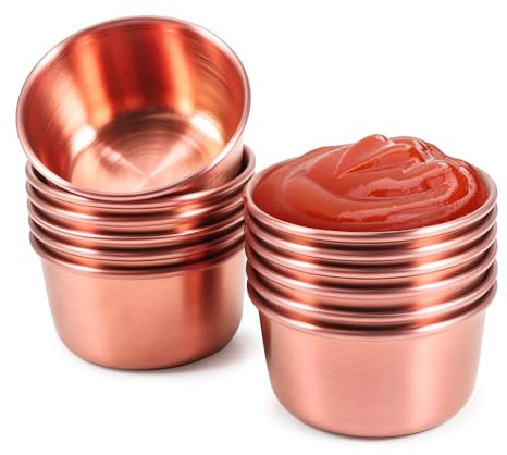 Amytalk Ramekin Sauce Dipping Bowl Mini Sauce Cups Pudding Condiment Cups for Home Party Restaurant (Rose Gold 12PCS 60ml)