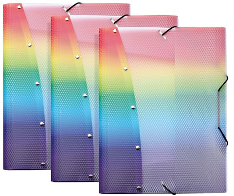 VELOFLEX 4442404-3 - Sammelmappe Rainbow Diamond, DIN A4, 3 Ordnungsmappen mit Gummizug, strapazierfähig, Jurismappe aus PP