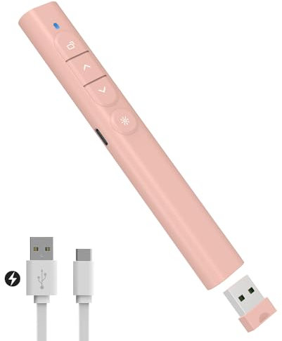 SunnyOcean Presenter, Wiederaufladbarer Powerpoint Fernbedienung, Wireless Pointer für Präsentationen, 2.4GHz Hyperlink Lautstärke Präsentationsfernbedienung für Windows Mac Laptop (Rosa)