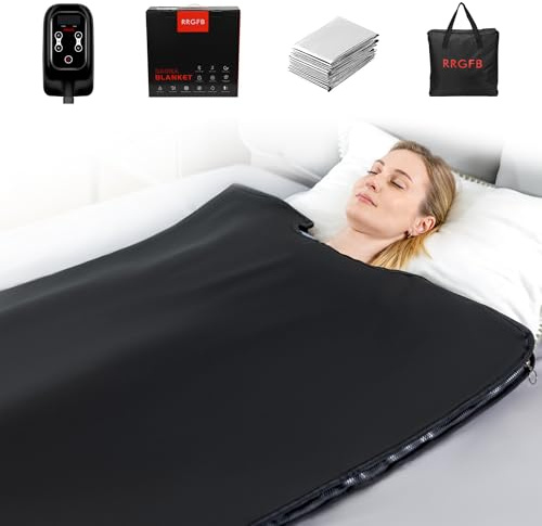 RRGFB Manta de Sauna infrarroja portátil, desintoxicación y relajación en casa, Temporizador Ajustable de 1 a 60 Minutos, Rango de Temperatura de 35.0 a 75.0 °C, 6 pies x 2 pies, Cubierta de Piel