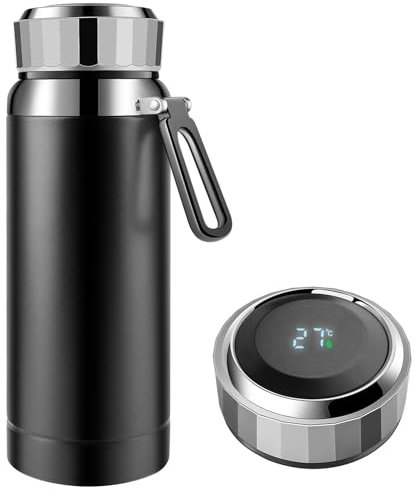 Homealexa 800ml Thermosflasche, Vakuum Isolierbecher Trinkflasche aus 304 Edelstahl, LED-Touchscreen-Temperaturanzeige, Thermoskanne Wasserflasche Perfekt für Home, Büro, Reise, Sport (Schwarz)