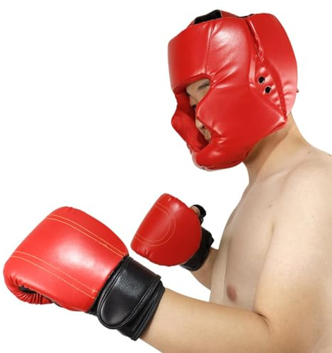 Mimoqk Casque de Boxe pour, Casque en Cuir PU pour Adultes garçons Filles, Casque de Protection pour Casque de Boxe MMA Sparring Arts Martiaux karaté Taekwondo, Protection complète du Visage