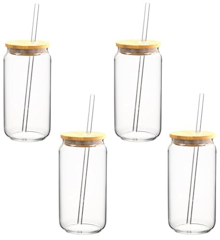 HanseKitchen dricksglas set med glassugrör [4 x 500 ml] – perfekt för iskaffe, vatten och cocktails – longdrinkglas, iskaffe och kaffeglas set – iced coffee och matcha glas (500 ml)