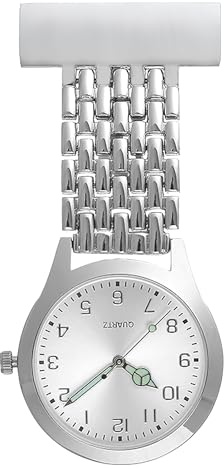 Oupdate Nurse's Fob Watch, Stainless Steel Quartz Doctor Pocket Watches for Women Men Clip on Watches Glow in Dark Easy to Reader Stylish Nurse Watch Brooch Suitable for Doctor (Silver)