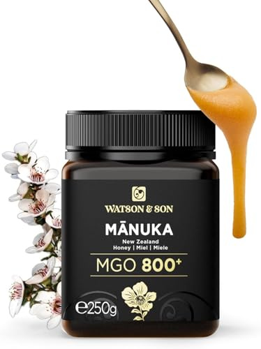 Watson & Son Miel de Manuka Pura MGO 800+ (250g) – Miel Cruda sin Filtrar de Nueva Zelanda, Natural sin Pasteurizar