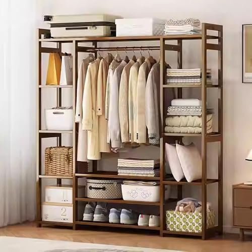 angrounps Perchero Burro Bambú,Multifuncional Armario Abiertos Madera,Perchero de Pie con Estantes para Colgar Ropa,Perchero para Hogar Dormitorio 130/170x30x150cm