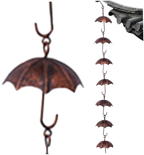 SMELEYOU Catena di Pioggia da 39 Pollici di Catcher di Pioggia Lunga Catena Efficace drenaggio 8 Ombrello Tazze di ruggine Catene Resistenti per Decorazioni di crowspout Esterni