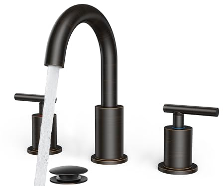 FORIOUS Oil Rubbed Bronze Bathroom Faucets 3 Hole, 8 in Widespread Bathroom Sink Faucet Bronze with Pop Up Drain, 3 Piece Vanity Faucet ORB with 24 CUPC Supply Hoses, 6 to 10 Sink Restroom Remodel