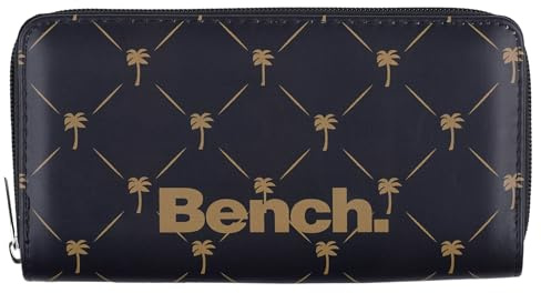 Noey & Lou Bench Damen Geldbörse XXL Portemonnaie Große Brieftasche Reißverschluss Clutch Münzörse (Schwarz/Gold)