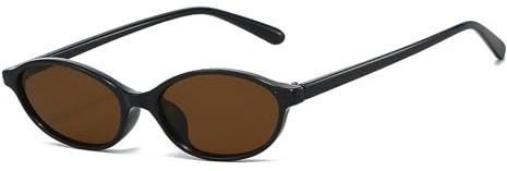 LJCZKA Retro Oval Cat Eye Sunglasses for Women 90s Trendy Small Face Sun Glasses Vintage Narrow Cateye Frame Shades Chic Cool Sunnies UV400 Protection (Black Brown)