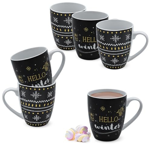Tazza da caffè in ceramica fine, 300 ml, con motivo invernale, set da 6 pezzi, in porcellana, con manico, tazza di Natale, tazza da tè invernale, tazza da tè per vin brulè, punsch caffè