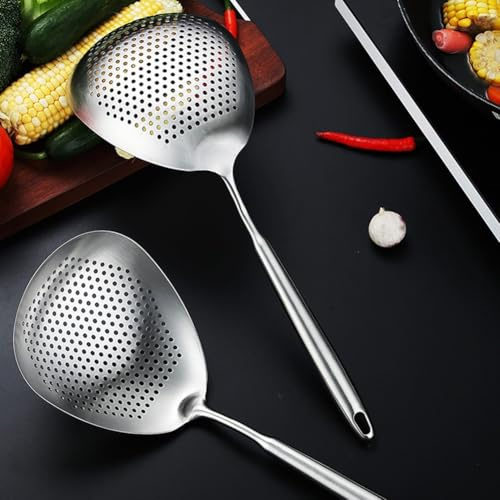 Écumoire à fente en acier inoxydable pour cuisine – Passoire à huile avec long manche, résistante à la chaleur, anti-brûlure, grande capacité 41 x 14,8 cm