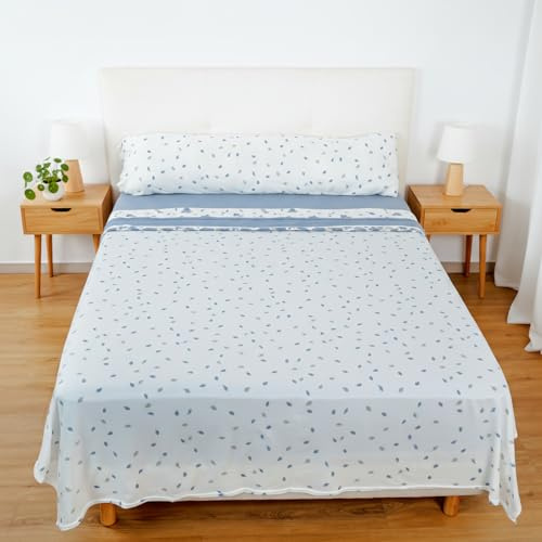 H HANSEL HOME Juego de Sábanas Termicas 3 Piezas Pirineo para Cama de 90x190cm, Sábanas Polares de Invierno Ultra Suave, Incluye Sabana Bajera + Encimera + Funda de Almohada - Invierno Azul