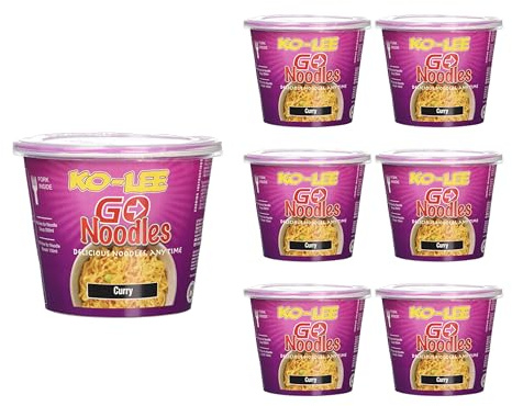 Vellomart Ko-Lee Go Cups Curry 65g x 6 – Instant Noodle Snack Pots, Quick & Easy Meal, Authentic Curry Flavour, Value Multipack