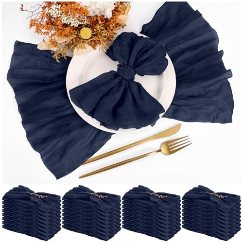 Teruntrue 30-pack marinblå tygservetter, 50 x 50 cm, set med 30 stycken, mullservetter, boho-ESS-bordsservetter, bröllopsfest, födelsedagsfirande dekoration
