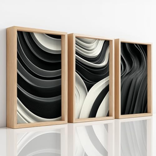 3 stampe artistiche astratte da parete per soggiorno e camera da letto, con linea 3D onde, monocromatiche, immagini su tela, poster per cucina, corridoio, scale, decorazione senza cornice, 50 x 70 cm