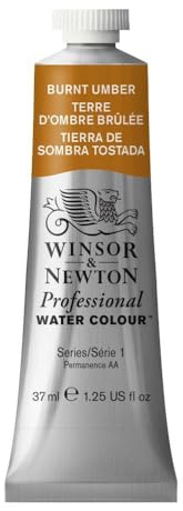 Winsor & Newton 0114076 Professional Aquarellfarbe, lebendige Wasserfarben in Künstlerqualität, hohe Farbbrillanz & Leuchtkraft, lichtecht, Archivqualität, 37ml Tube - Umbra gebrannt