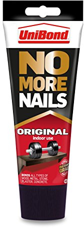 UniBond No More Nails Original, Heavy-Duty Mounting Adhesive, Strong Glue for Wood, Ceramic, Metal & More, White instant Grab Adhesive, 1 x 200ml Tube