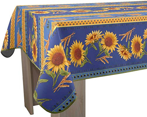 Le linge de Jules Nappe Anti-Taches Tournesol Bleu - Rectangle 150 x 350 cm