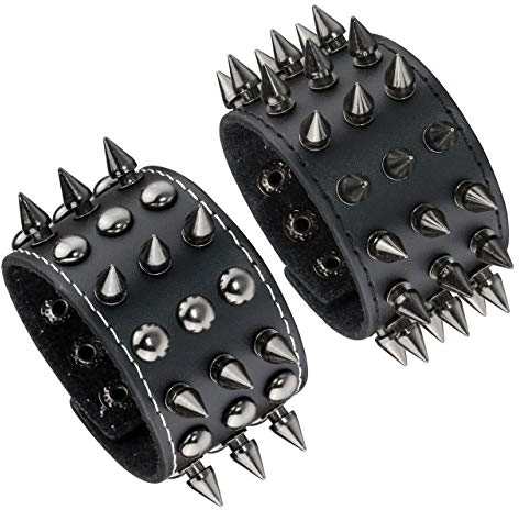 Manfnee Spike Rivet Nieten Armband Leder Punk Gothic Biker Breite Manschette Gürtel Armband Armreif