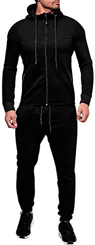 amropi Tute da Ginnastica Uomo Maniche Lunghe Felpa con Cappuccio e Jogging Pantaloni Sportiva Set Nero,XL