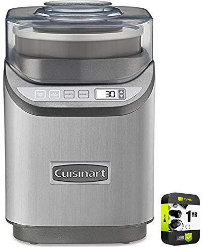 Cuisinart ICE-70 Electronic Ice Cream Maker Brushed Chrome Bundle with 1 YR CPS Enhanced Protection Pack