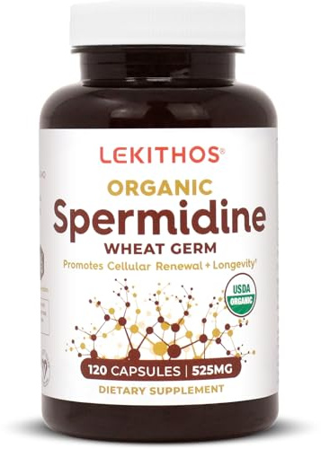 Lekithos Organic Spermidine Capsules | Organic Wheat Germ Extract | Promotes Cell Renewal, Better Aging | Thiamine, Zinc, Manganese | 1050mg Per Serving | USDA Organic, Vegan, Non-GMO | 120 Capsules