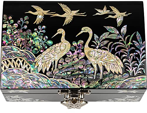 February Mountain Boîte à Bijoux Traditionnelle Coréenne en Nacre, Petit Modèle avec Design de Grue - Cadeaux pour Femmes pour la Fête des Mères, Noël, Mariage, Anniversaire