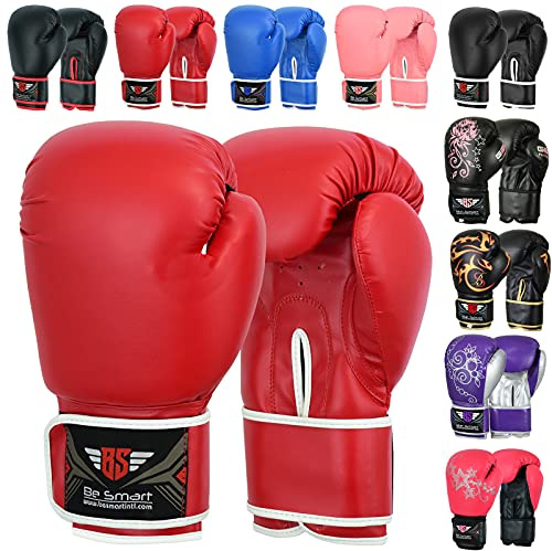 BeSmart Guantes de boxeo para niños de 4 a 15 años, 4oz, 6oz, 8oz, guantes de entrenamiento para mujeres y niños, guantes de boxeo juveniles guantes de entrenamiento MMA Muay Thai Kick Boxing (6oz)