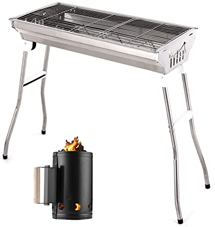 Barbecue a Carbonella e Ciminiera di Accensione per Griglia a Carbone, Griglia Portatile per Barbecue e Affumicatore in Acciaio Inossidabile per Picnic Cortile con Patio da Campeggio