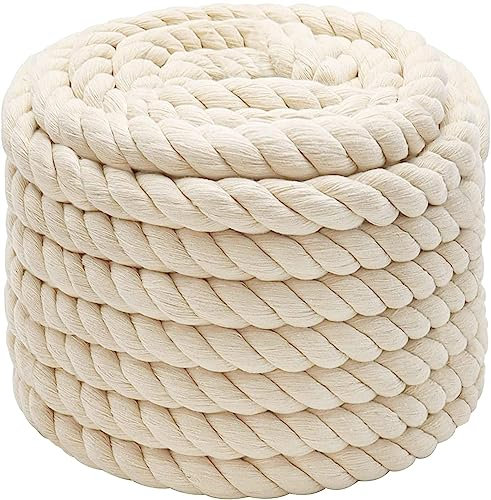 Abio Corda di cotone, 26 mm, 5 m, colore bianco, corda macramè, filo di cotone, corda di nude, corda di cotone, decorazione per giardino, balcone, casa, rope di cotone, 26 mm, 5 m