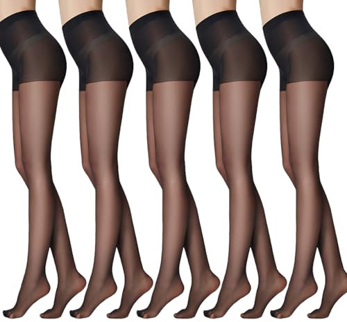 BDSHUNBF 5 Pcs Collant Femme Grande Taille, Collant Transparent 15 Deniers, Collants Femme en Microfibres, Résistants, Confortables, Extensibles, Bas Collant Femme Collant noir Gemme pour Femme