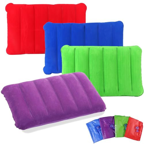 JSMTKJ Aufblasbares Kissen 4 Stück Camping Reisekissen Luftkissen Kopfkissen Velour Kissen Luftpolster Kissen im Taschenformat für Outdoor Reisen, Wandern