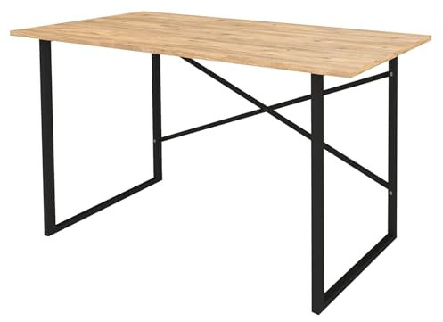 Mesa escritorio. Mesa de ordenador. Estilo iindustrial. Estructura metálica negra y tablero melamina color roble Safir. (Alto 75 cm/Ancho 120 cm/Fondo 60 cm)