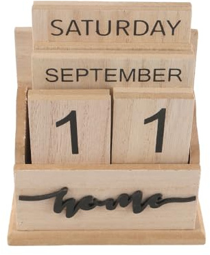 VOANZO Calendario perpetuo de Madera Vintage con Cuenta Regresiva, Adorno Decorativo para el hogar, Escritorio, Oficina, Calendario Decorativo marrón con Pantalla Ajustable de Mes, día y Fecha