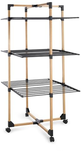 Meisterhome® Extra großer und Stabiler Wäscheständer Turm mit Rollen - Wäscheturm - Turmwäscheständer - Standtrockner - Schwarz - für drinnen und draußen - 30m Trockenleinenlänge